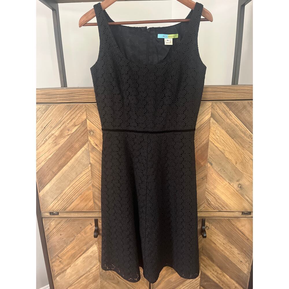 Beth Bowley Black Eyelet Fit and Flare Mini Dress Sz 4